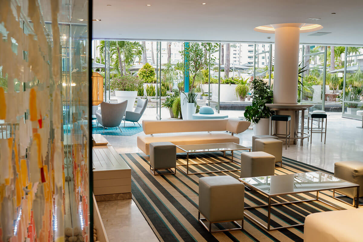 Lobby lounge area in hotel