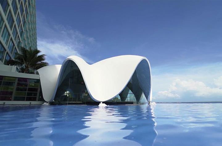 A clam shaped building