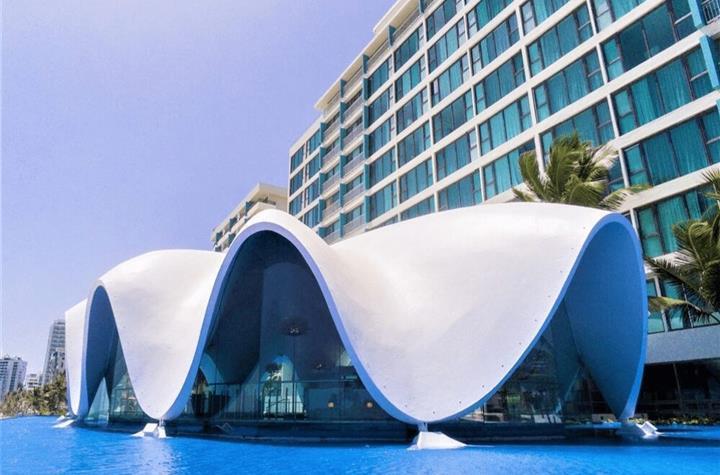 A clam shaped building
