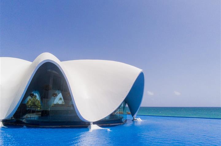 A clam shaped building