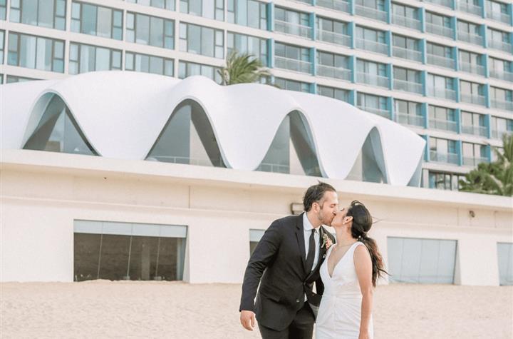 A couple kissing