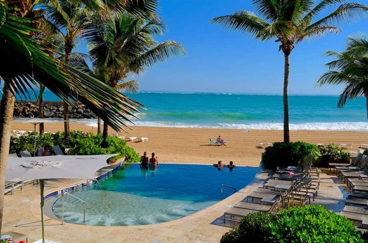 A pool by the beach