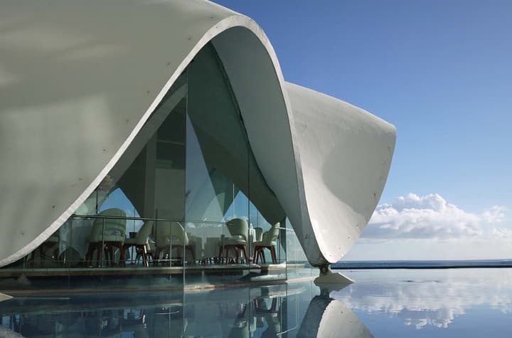 A clam shaped building
