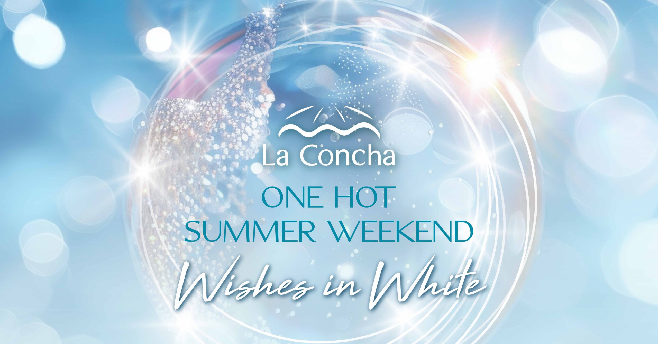 one hot summer weekend promo with bubbles and reads: save the date wishes in white june 21 - 23 party for noche de san juan