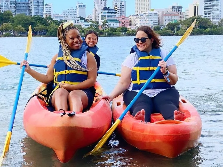 Galentines at la concha resort - friends in kayaks at laguna de condado