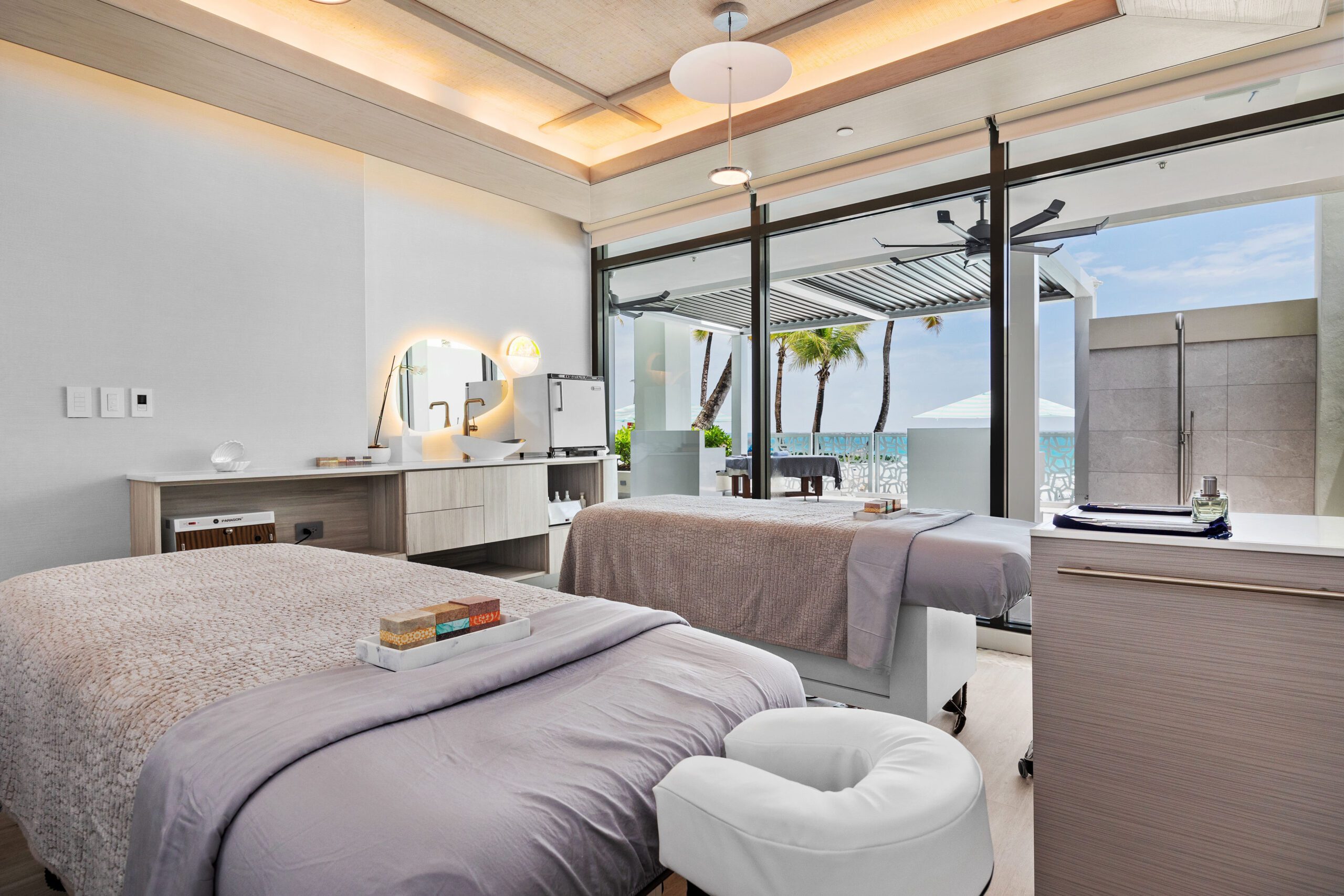 couples massage area with ocean views at elemara spa and salon at la concha resort