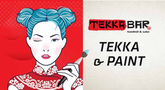 Tekka and paint event promo - geisha image holding a paint brush