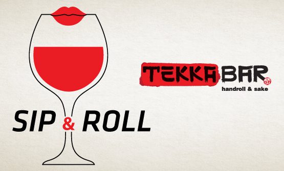 Sip and roll promo wine wednesdays at tekka bar - glass of wine illustration with lips on top